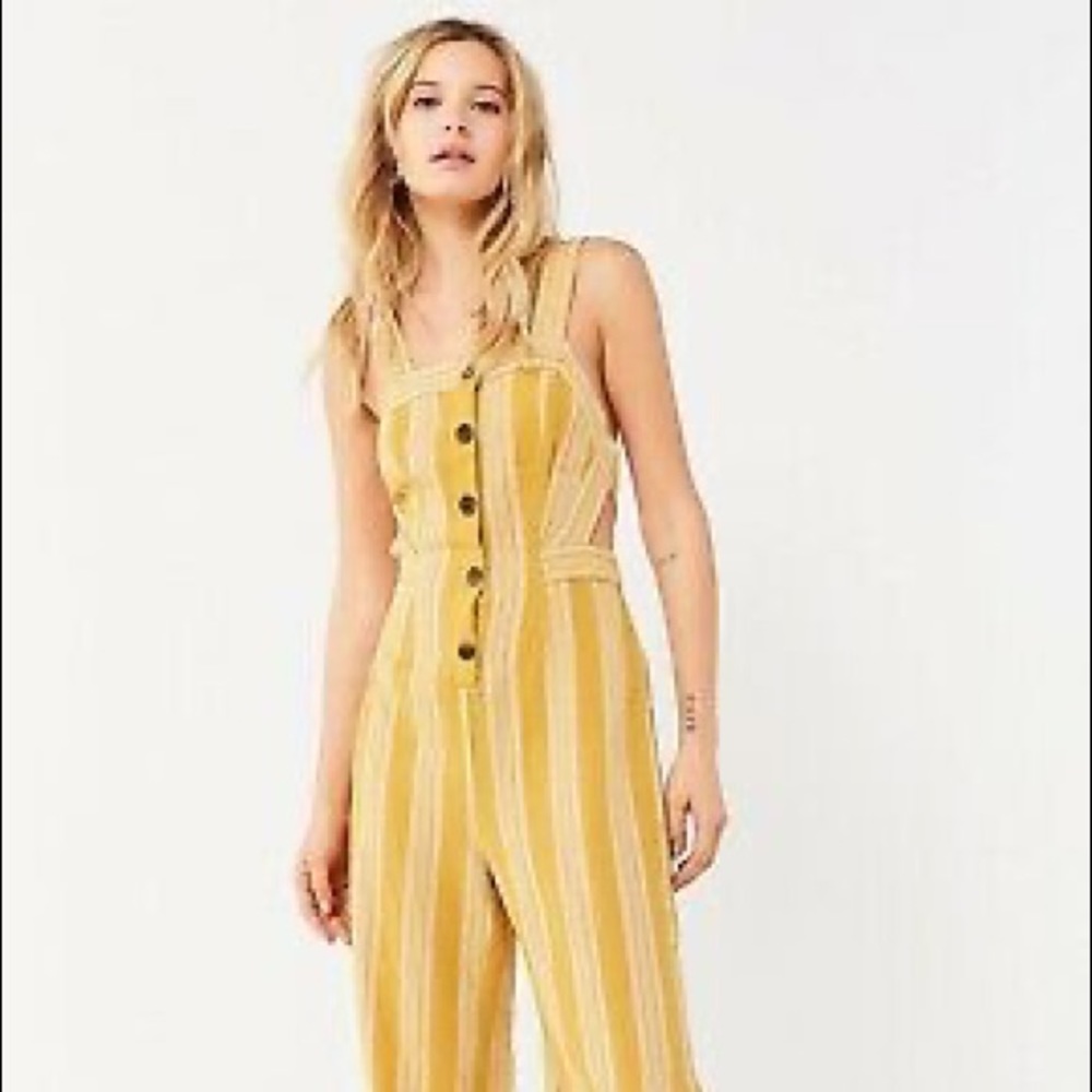Urban Outfitters Wide-Legged Striped Mustard Yellow Jumpsuit Size 12